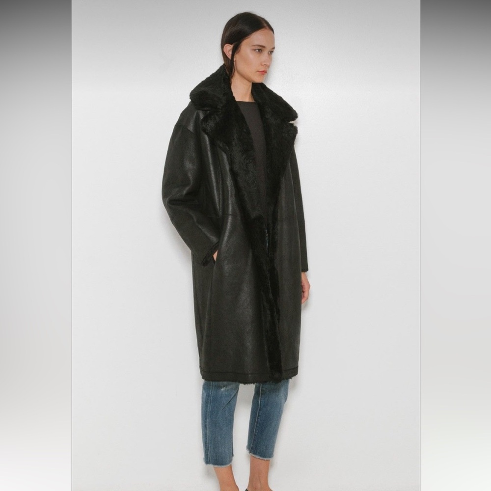 Vince suede shearling fur coat in black